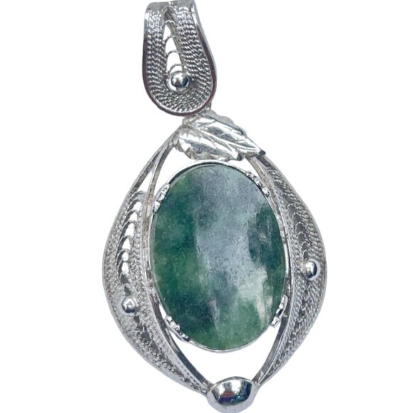 Vintage Jade Pendant Signed Sorrento - Sterling Silver - Picture 2 of 7